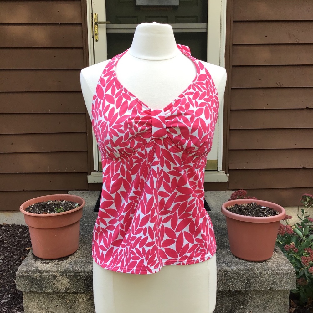 Lands End Halter Style Tankini Swim Top Pink Sz 12